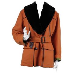 Hermes Orange Shearling Collar - Belted Coat 2