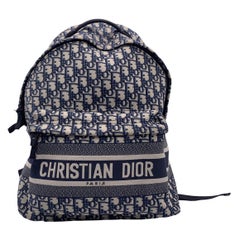 Used Christian Dior Blue Oblique Canvas DiorTravel Backpack Bag