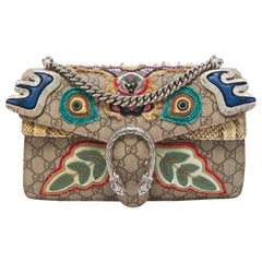 Gucci Beige GG Supreme Canvas and Python Small Embordered Dionysus Shoulder Bag