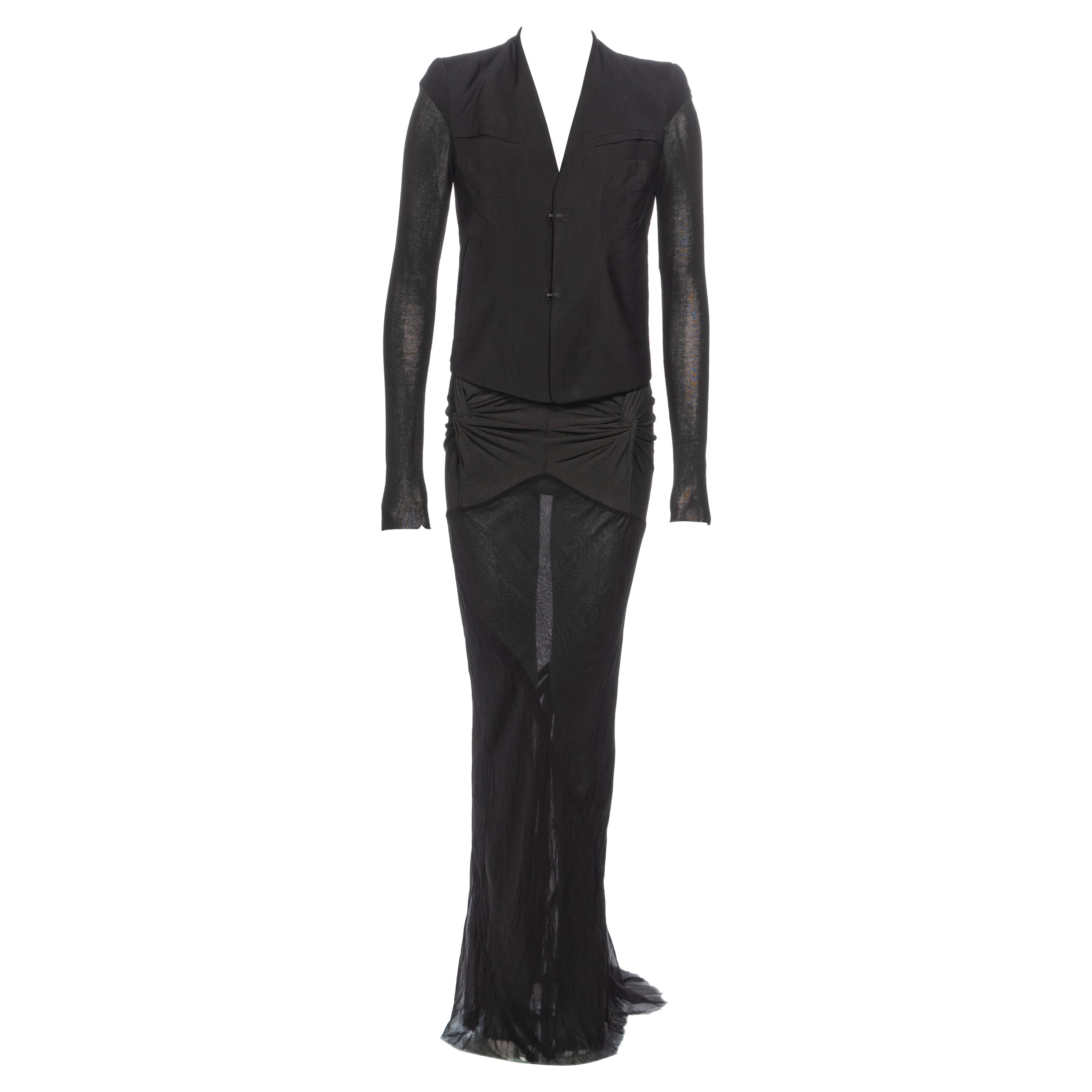Rick Owens ensemble «Elektra », veste noire et jupe coupée en biais, SS 1999 en vente