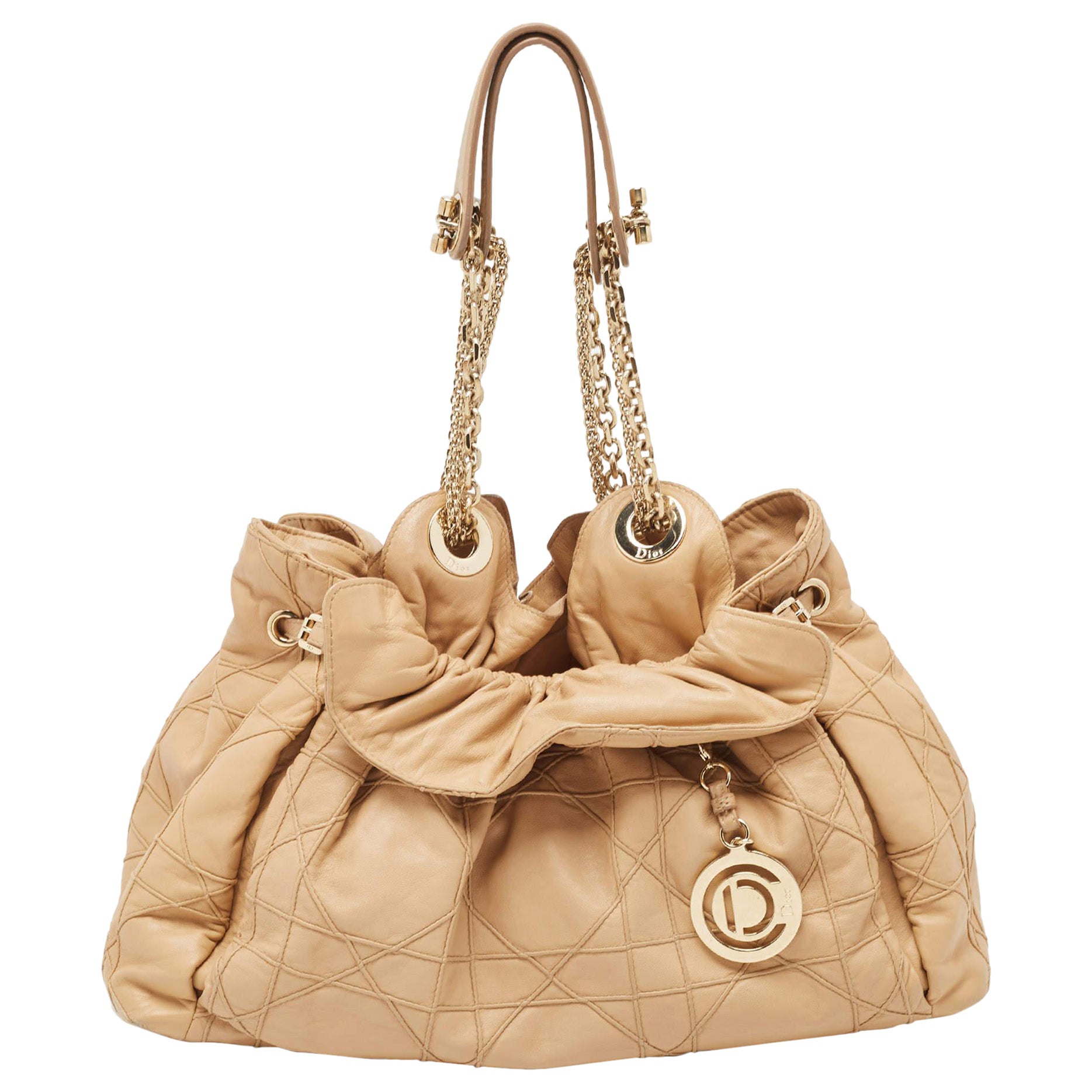 Dior Beige Cannage Leather Le Trente Shoulder Bag For Sale