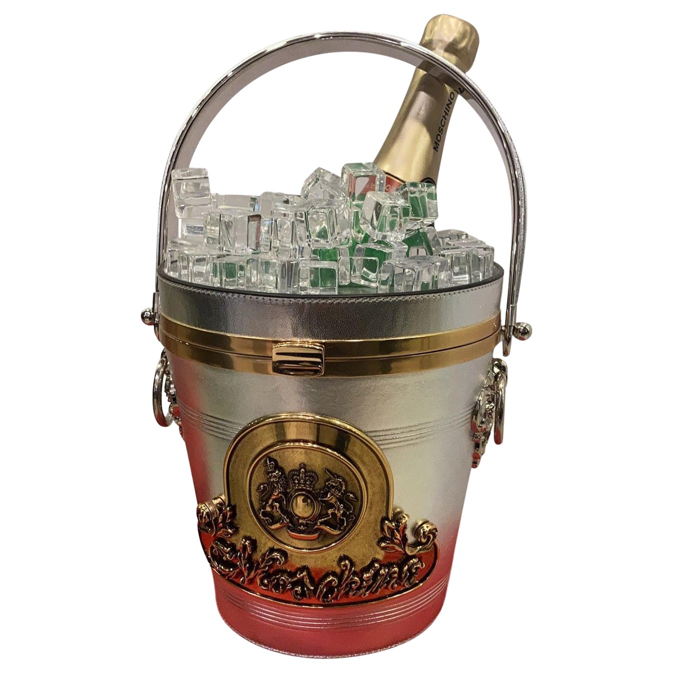 LE GRAAL ! MOSCHINO COUTURE JEREMY SCOTT CHAMPAGNE ICE BUCKET BAG Leather AW22 en vente