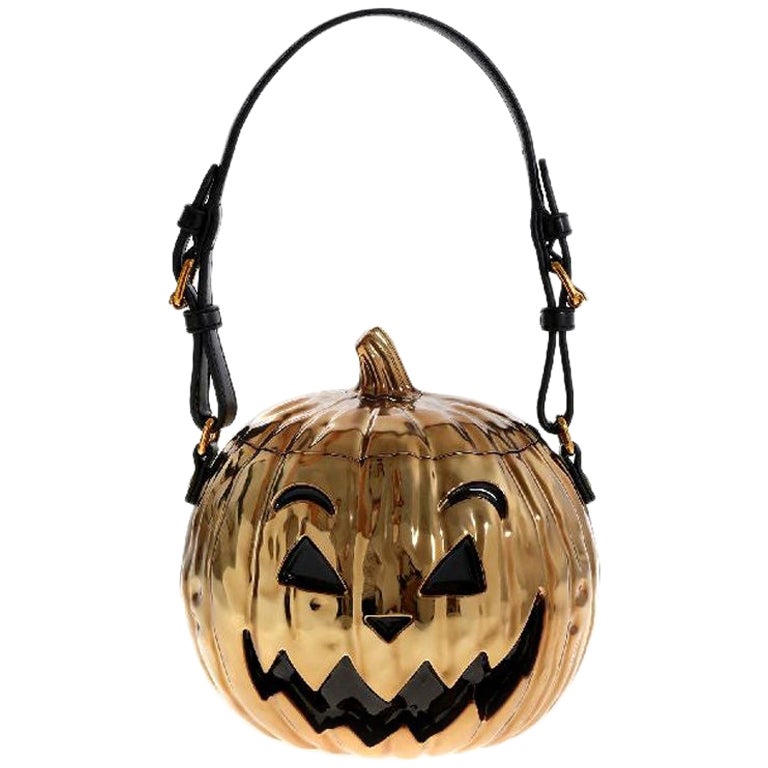 SS20 Moschino Couture Jeremy Scott Bronze Pumpkin Laminated Bag Halloween Trick For Sale