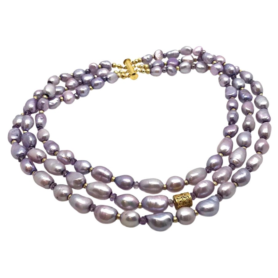 Freshwater Pearl Triple Strand Necklace For Sale