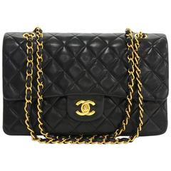 Vintage Chanel 2.55 10" Double Flap Black Quilted Leather Shoulder Bag