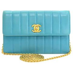 Vintage Chanel 6" Blue Vertical Quilted Leather Shoulder Mini Bag 6