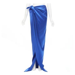 BALENCIAGA Demna 2019 Runway blue acetate wrap tie draped maxi skirt FR36 S