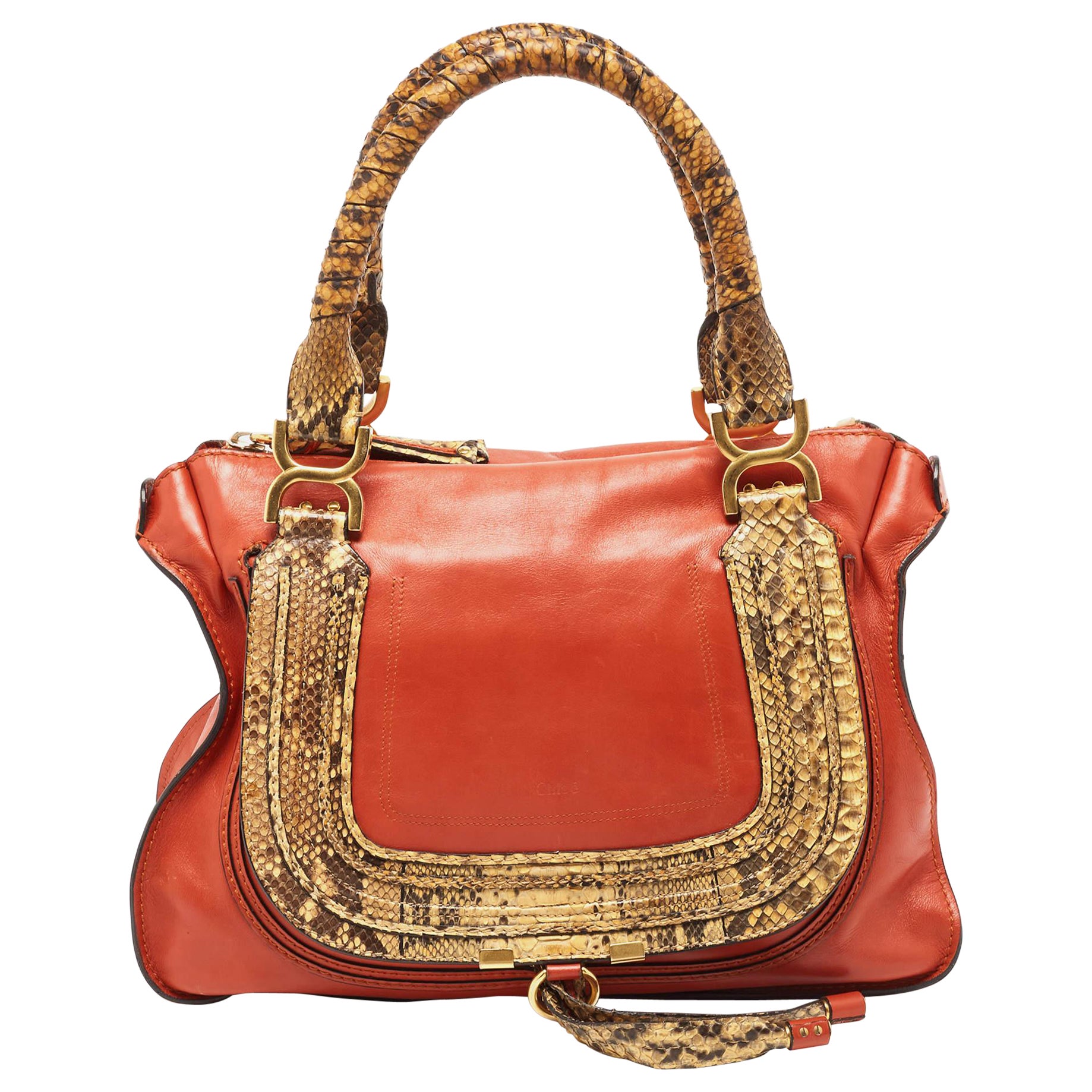 Chloe Tan/Beige Python And Leather Marcie Shoulder Bag For Sale