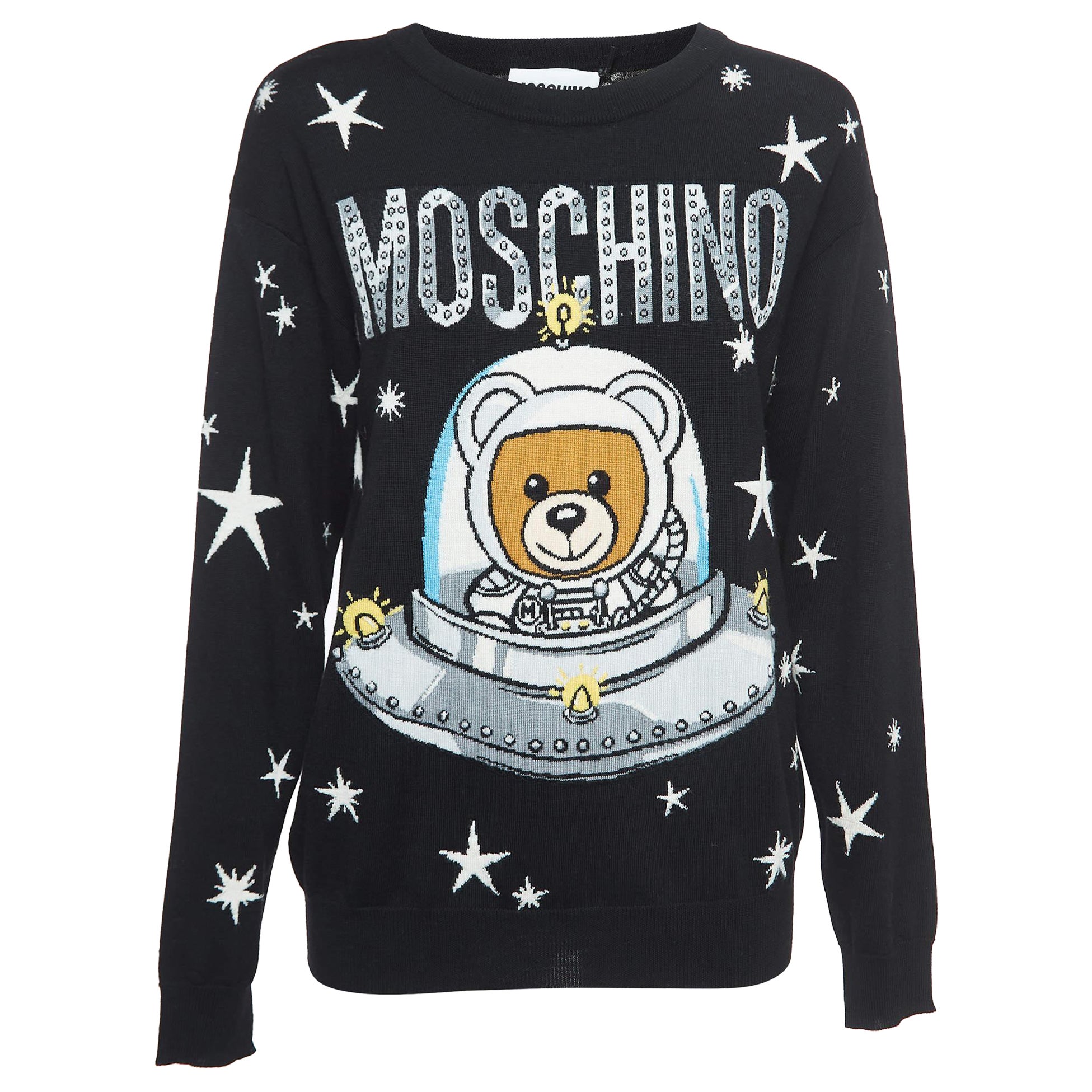 Moschino Couture Black Space Teddy Bear Wool Sweater XS For Sale