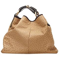 GUCCI brown Ostrich leather LARGE Shoulder Bag