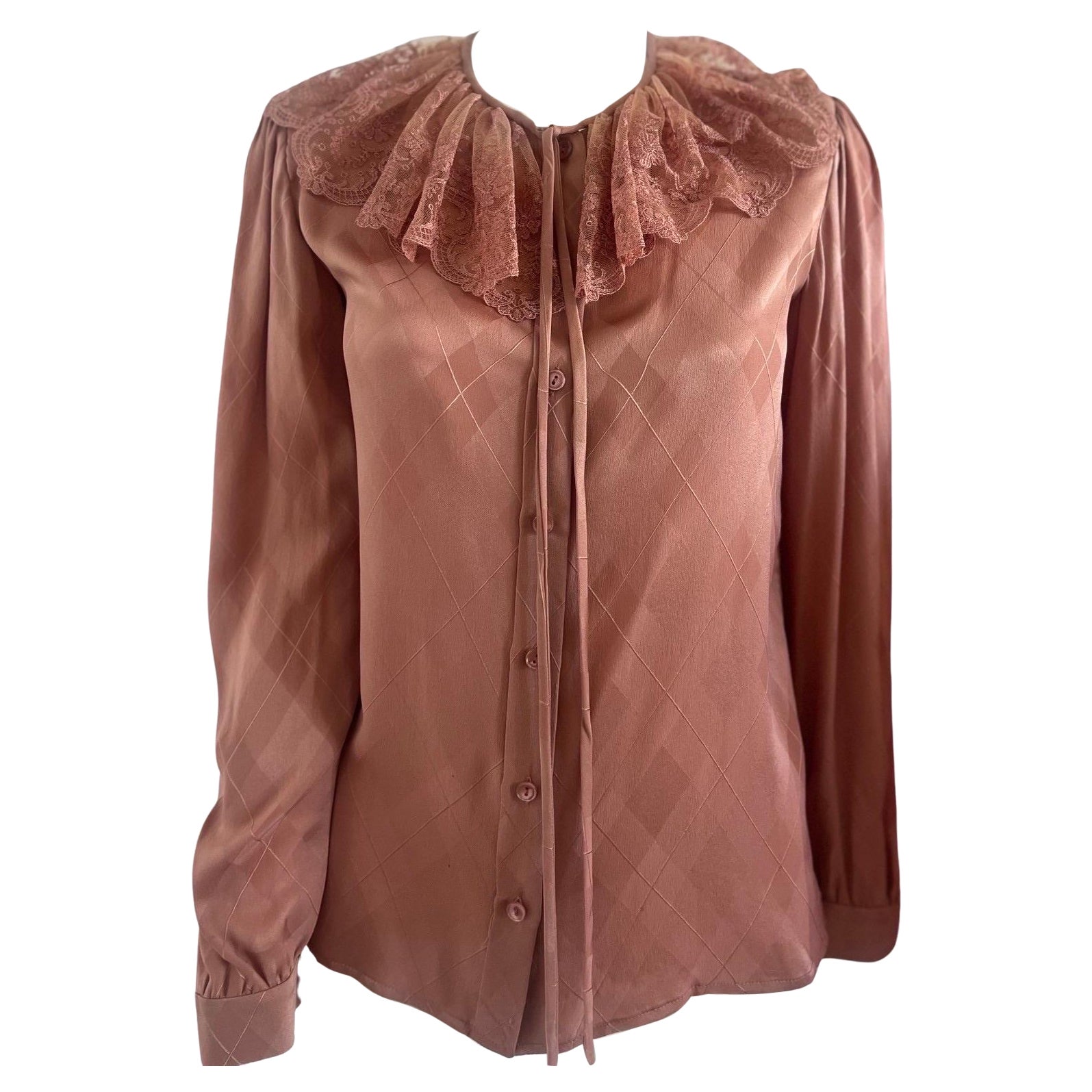 1980s Valentino Blush Rose Silk Lace Blouse  For Sale