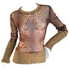 Jean Paul Gaultier 1990 Leopard Top with Ribbed Knit Trim 9