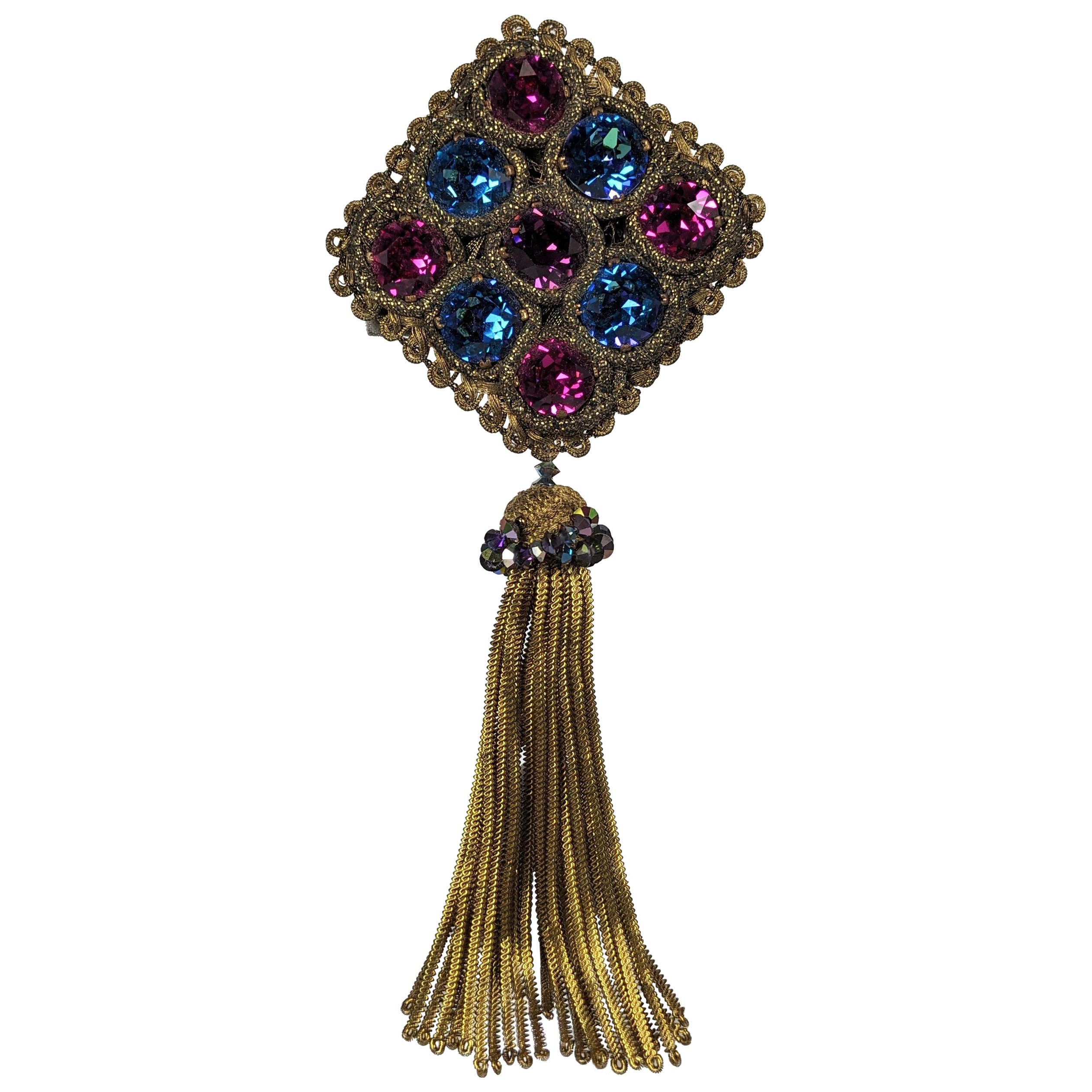Yves Saint Laurent Haute Couture Bullion and Swarovski Tassel Brooch