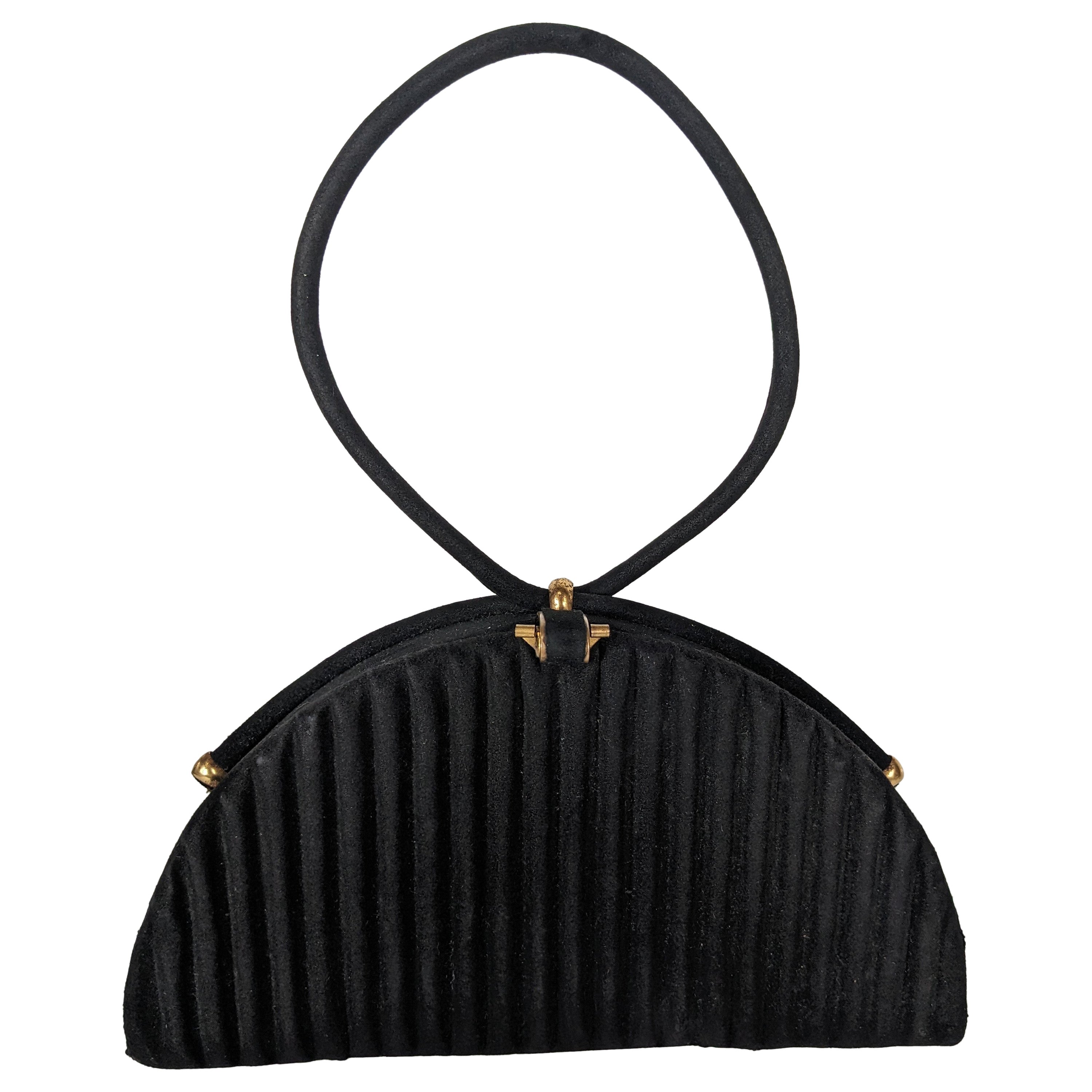 Jean Bernard Figural Black Suede Bag, Paris 1950's For Sale