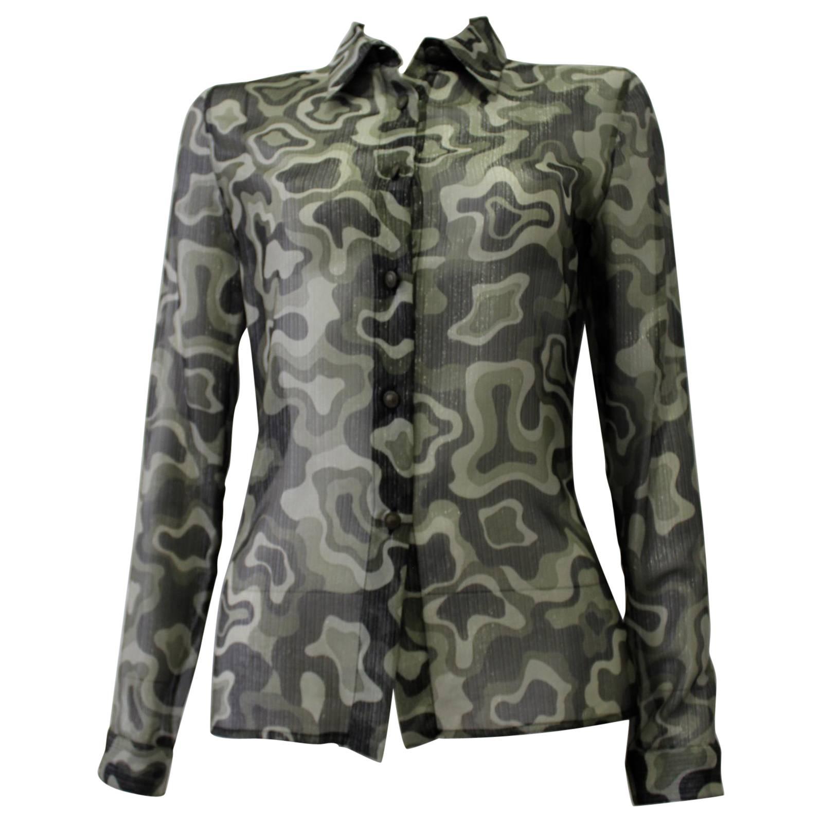 Istante By Gianni Versace Silk Sheer Militaire Shirt For Sale