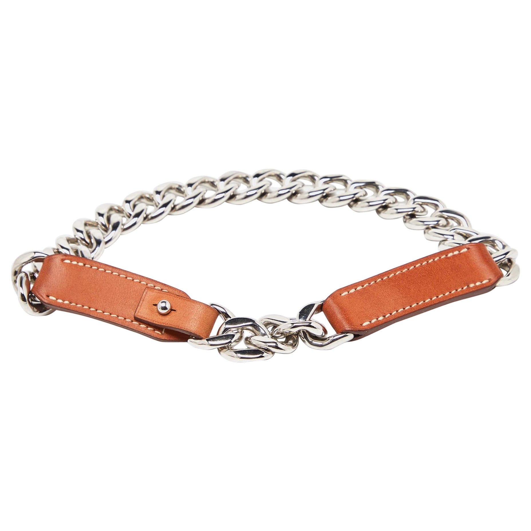 Hermes Brown Barenia Leather Chain Dog Collar For Sale
