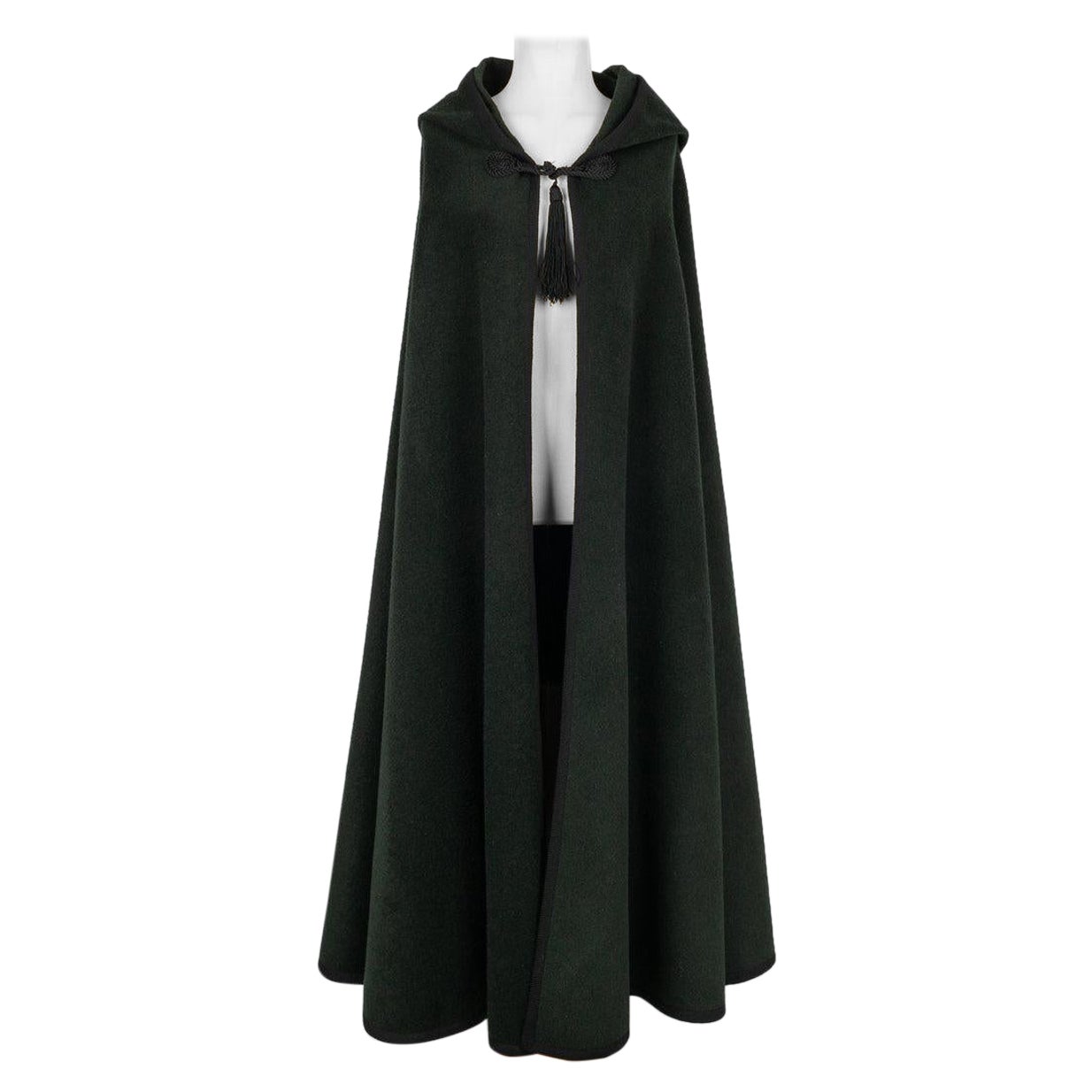 Yves Saint Laurent Long Dark-Green Wool Cape For Sale