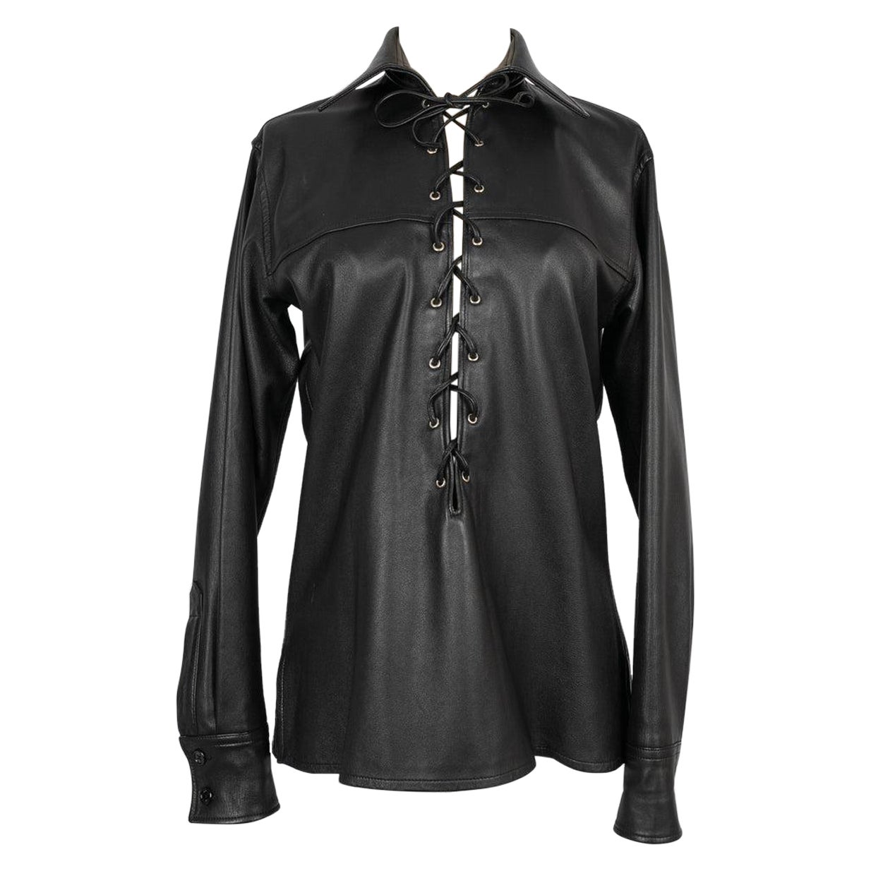 Yves Saint Laurent Saharan Black Leather Top For Sale