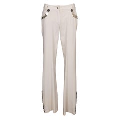 Christian Dior Blended Wool Pants with Silvery Metal Medallion Charms