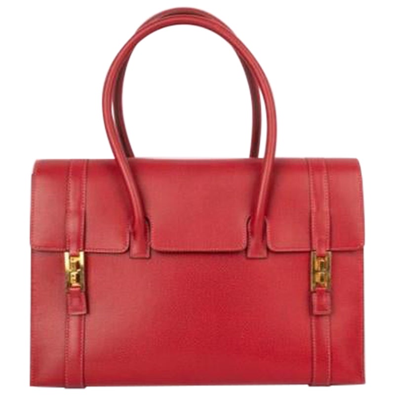 Hermès Drag Red Courchevel Leather Handbag, 2003 For Sale