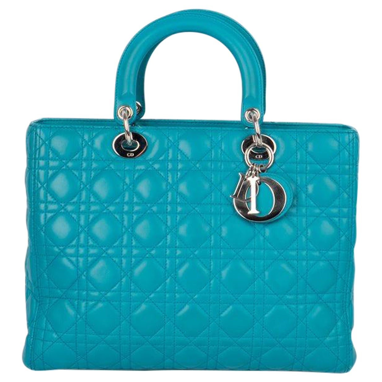 Lady Dior Quilted Turquoise Blue Leather Bag Large Zip, 2013 For Sale