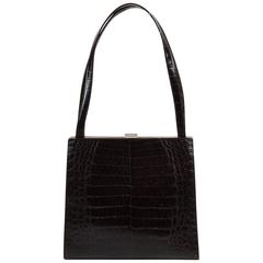 Vintage Celine Brown Leather Embossed Trapezoidal Frame Bag