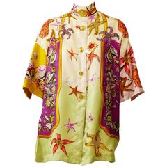 1990s GIANNI VERSACE Couture Seashells Print Silk Shirt