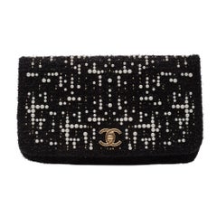 Used Chanel Paris Cosmopolite Pearl Fantasy Tweed Flap Clutch Bag