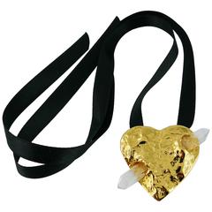 Yves Saint Laurent YSL Gossens Heart Rock Crystal Pendant Brooch