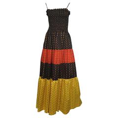 Vintage Bill Blass 1970s Floral Silk Maxi Dress Size 4/6.