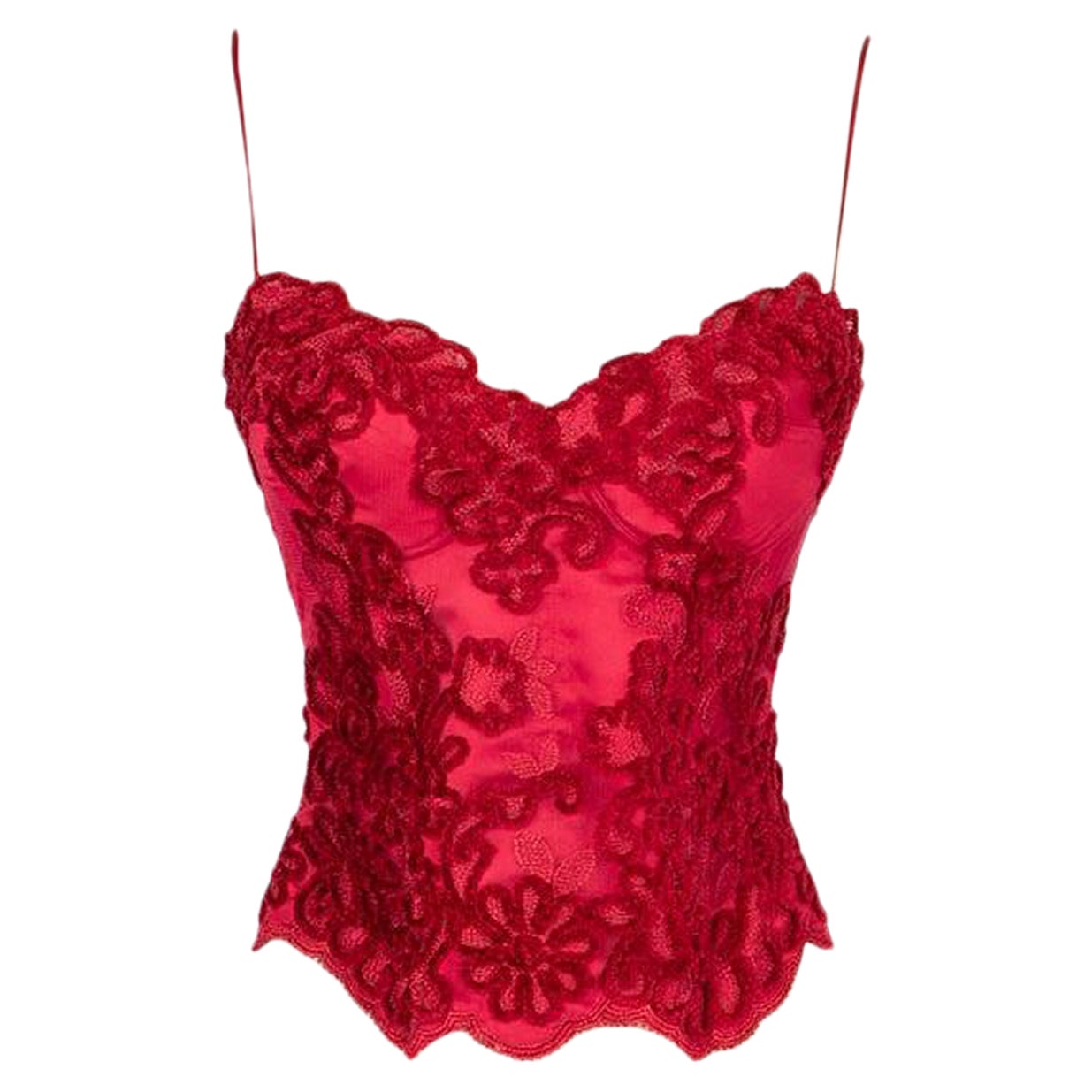 La Perla - Top corset en soie rouge cerise en vente