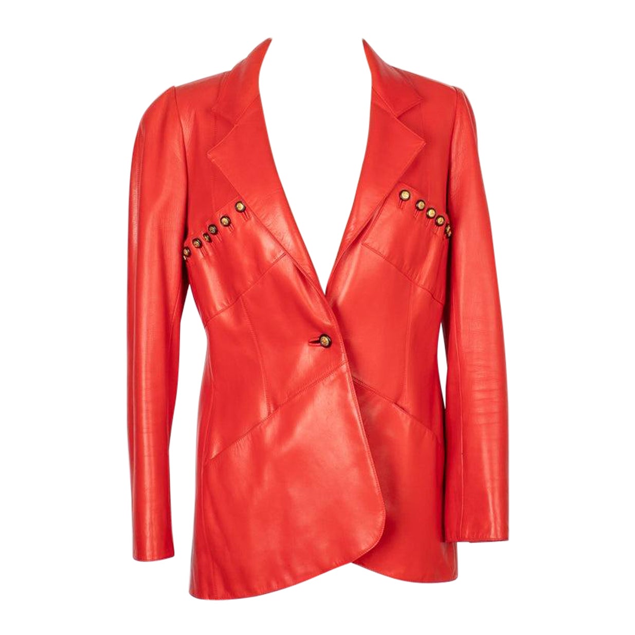 Chanel Red Leather Jacket Haute Couture Spring, 1994 For Sale