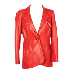 Used Chanel Red Leather Jacket Haute Couture Spring, 1994