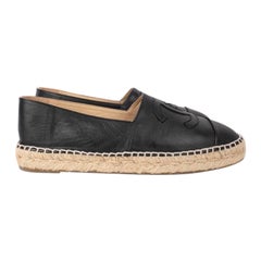 Chanel Black Leather and Canvas Espadrille-Style Shoes