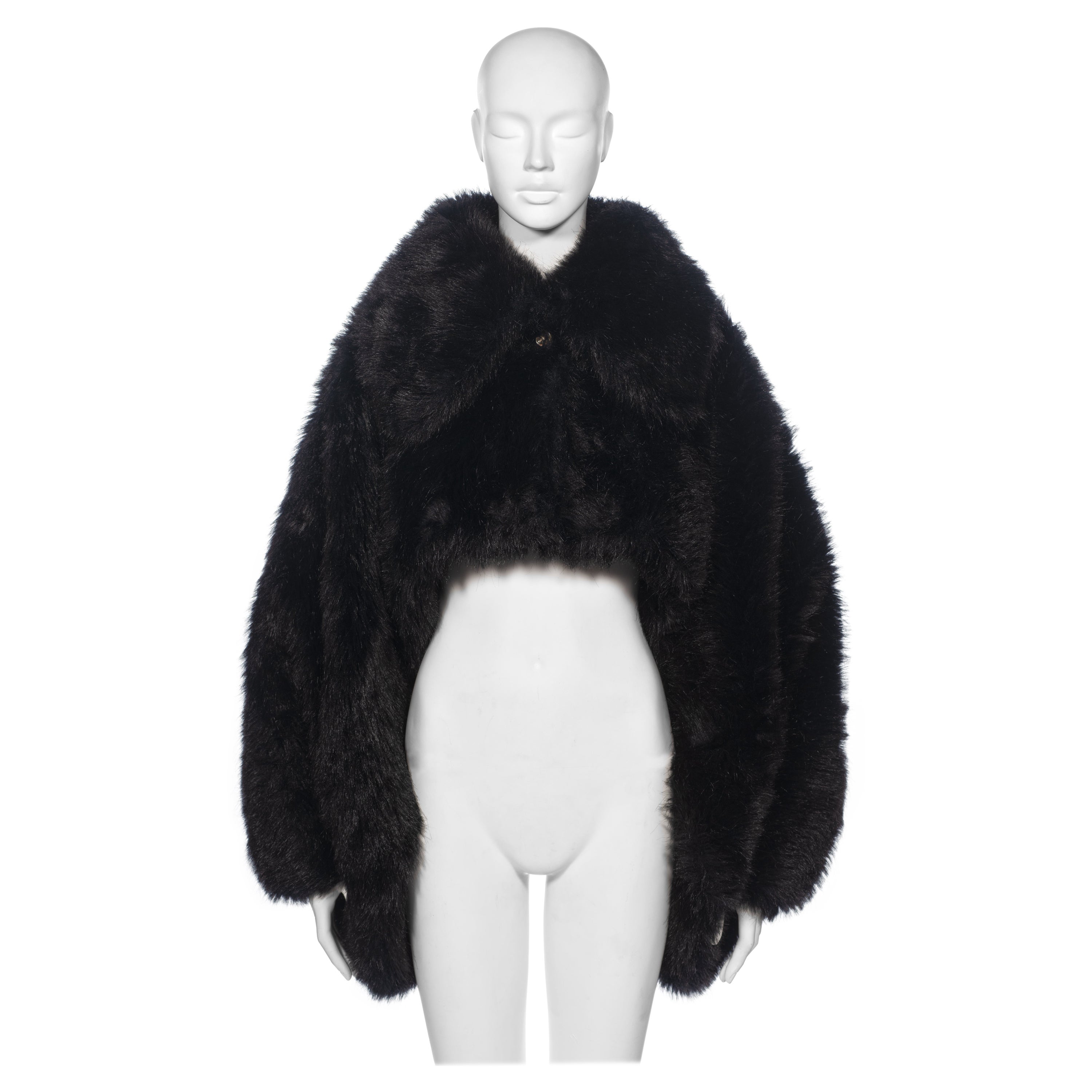 Vivienne Westwood Black Faux Fur Oversized Cropped Jacket, fw 1993 For Sale