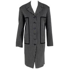 Vintage 1940's Irene Black & White Deco Pinstripe Wool-Gabardine Crombie Jacket Coat