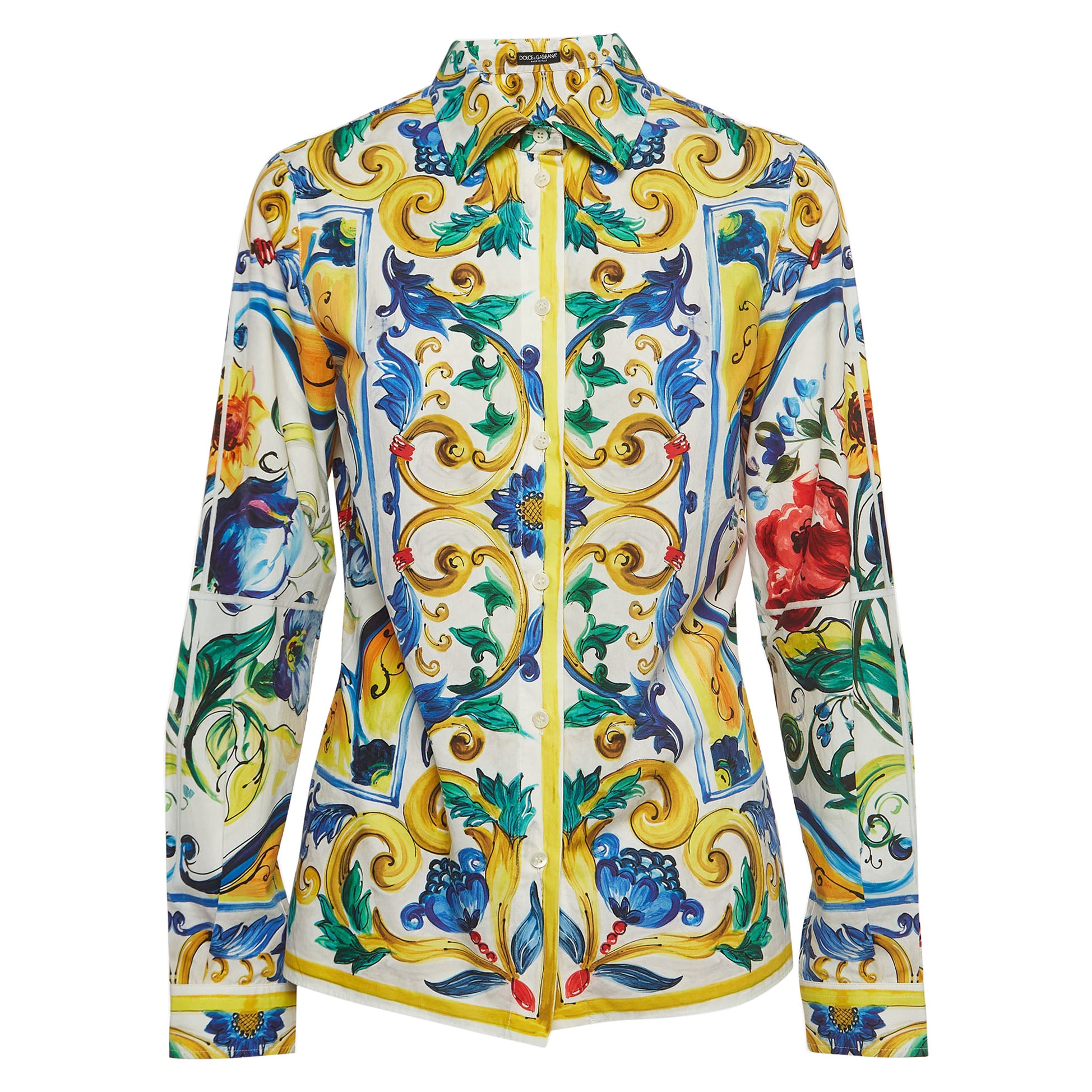 Dolce & Gabbana Multicolored Majolica Printed Cotton Button Front Shirt M
