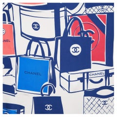 Chanel Cream Luggage Print Silk Square Scarf