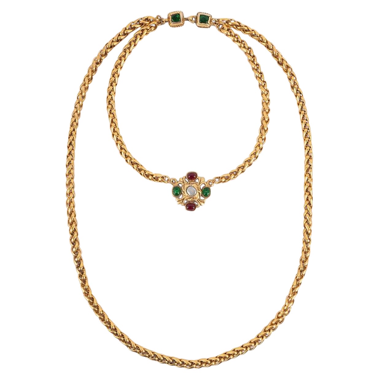 Chanel Byzantine Necklace with Golden Metal and Glass Paste, 1984 For Sale