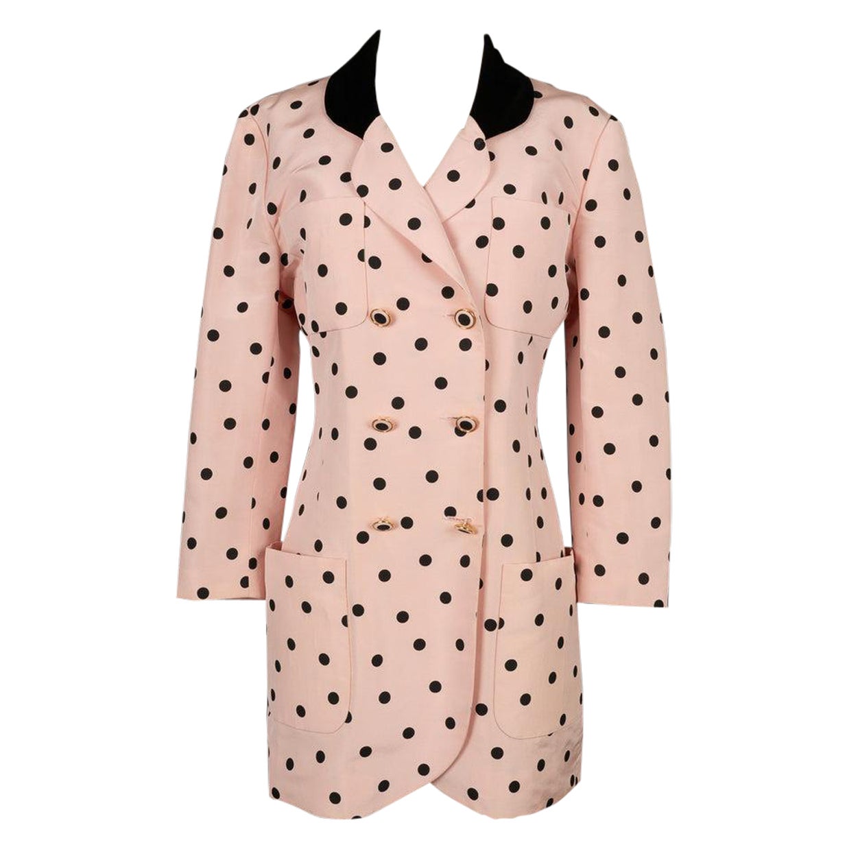 Chanel Pink Silk Jacket with Black Polka Dots, 1988 For Sale