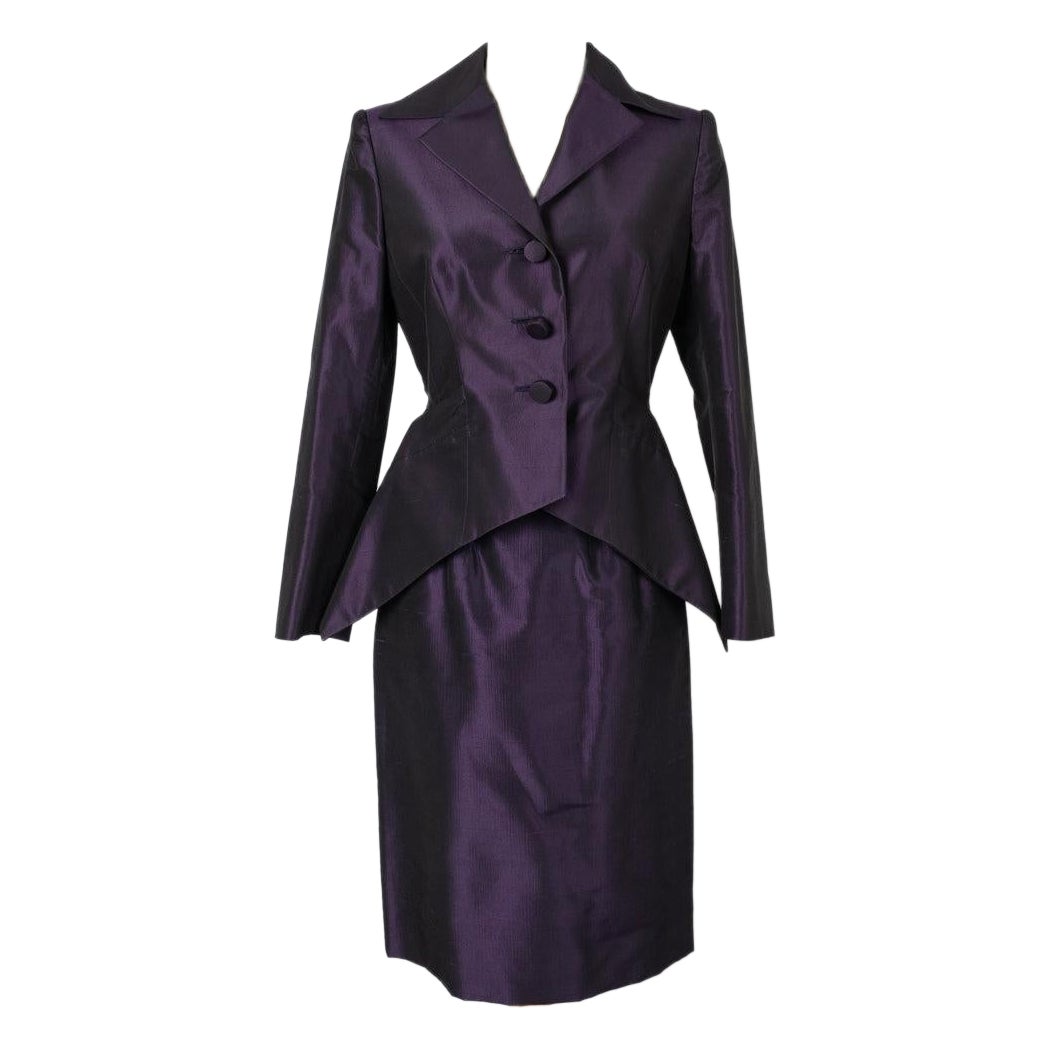 Christian Dior Purple Silk Set of Jacket and Skirt For Sale