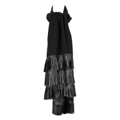 Vintage Yves Saint Laurent Wool Scarf with Fringed Black Leather