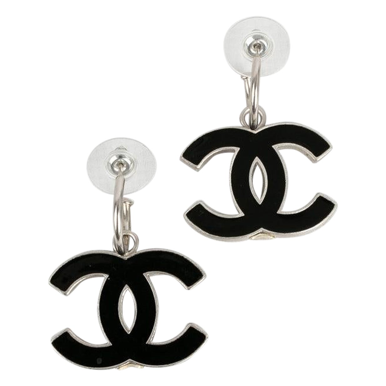 Chanel Silvery Metal CC Earrings, 2004 For Sale