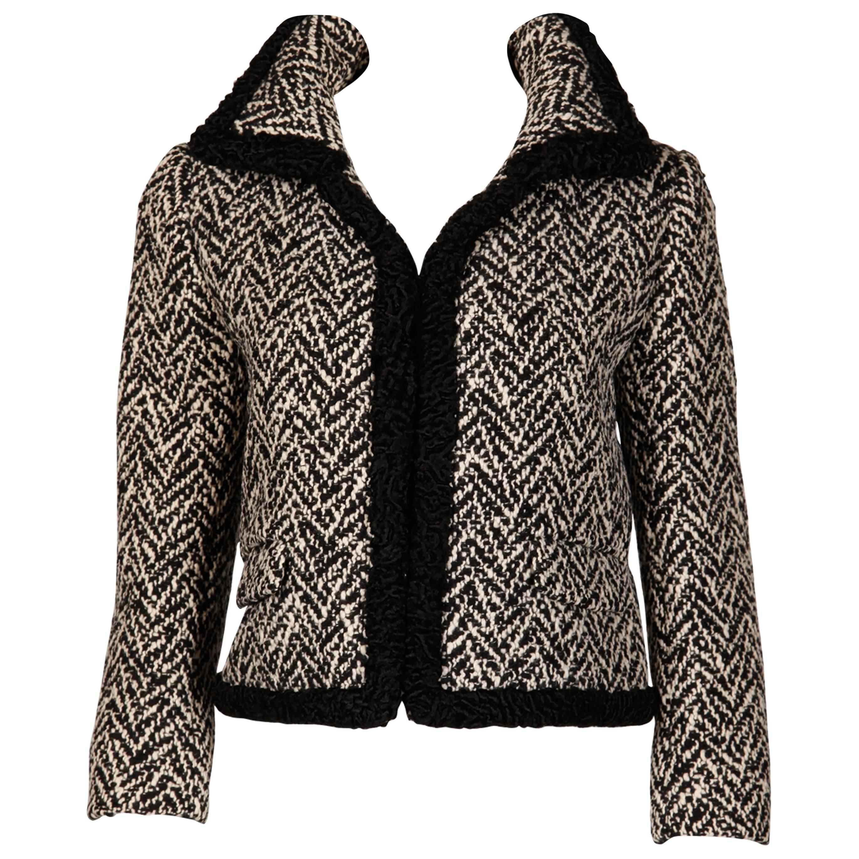Ben Zuckerman 1960s Vintage Wool Tweed Jacket with Persian Lamb Fur Trim For Sale