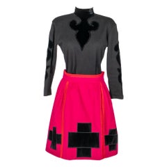 Vintage Christian Lacroix Long-Sleeve Top and Pink Skirt with Black Velvet Set