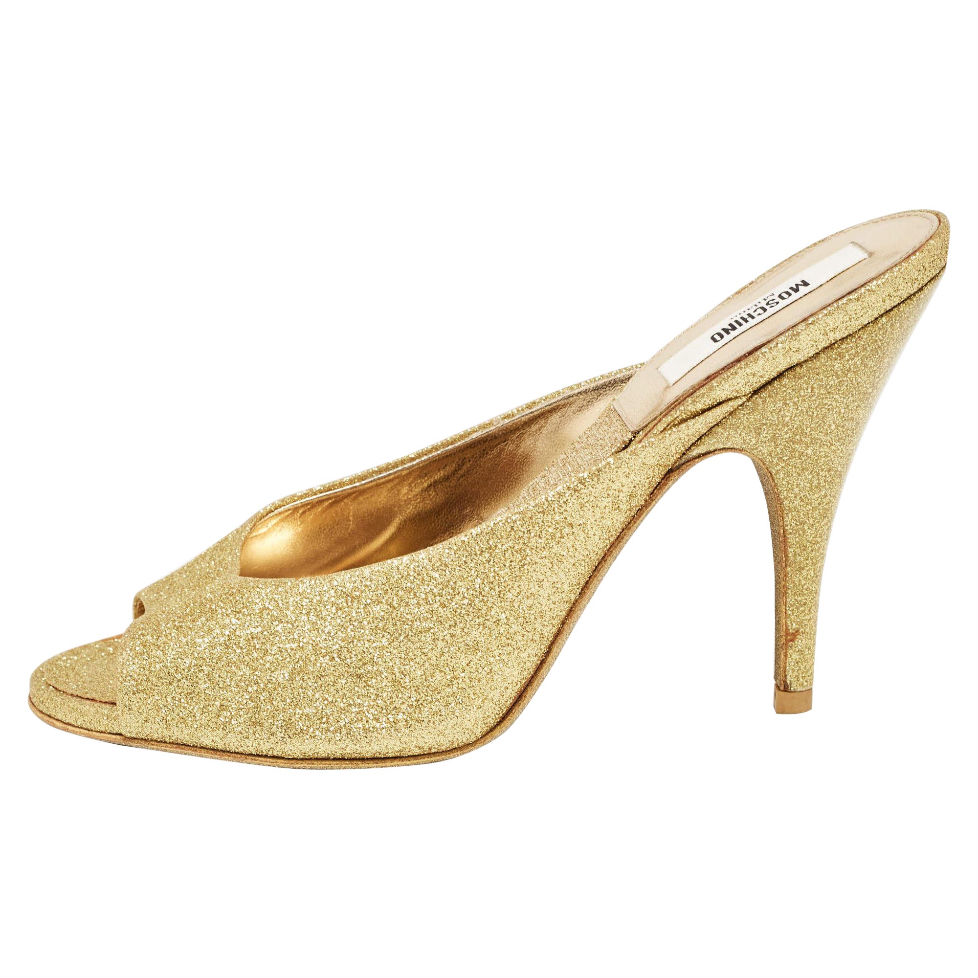 Moschino Gold Glitter Slide Sandals Size 36 en vente