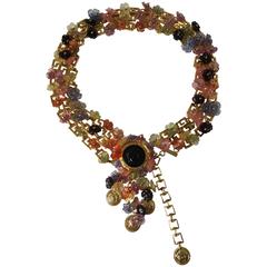 Vinatage Rare Versace gold chain Belt with multicoloured flowers 12