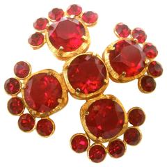 Exquisite Ruby Crystal Massive Pendent Brooch c 1970