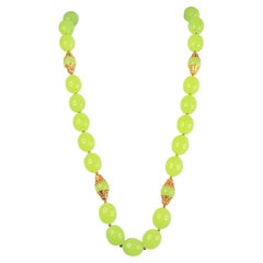 Antique HandPressed Glass European GoldFiligreeCapped Beaded Heavy Necklace