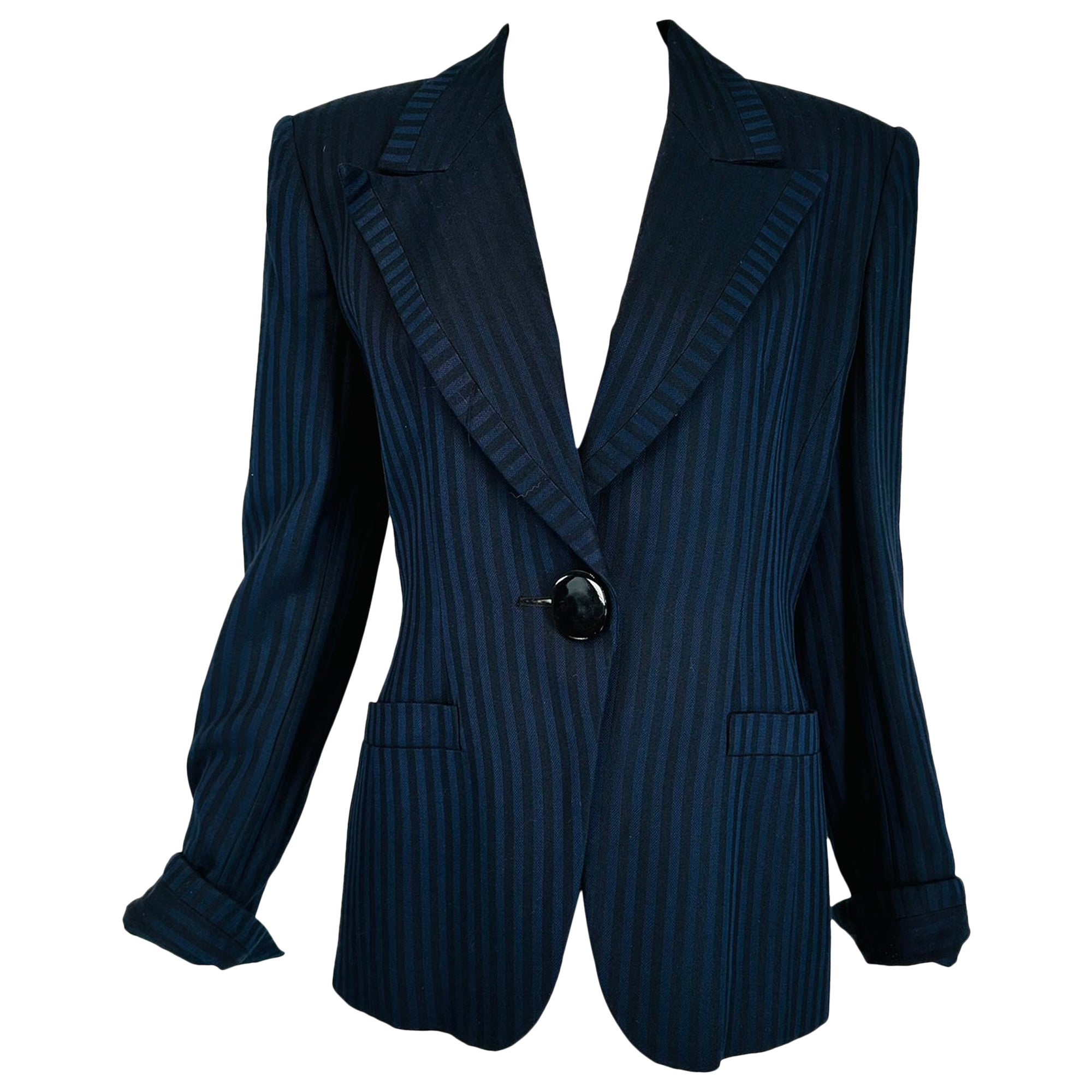 Christian Dior Navy Blue & Black Wide Stripe Wool Twill Jacket Late 90s-2000s 4 For Sale